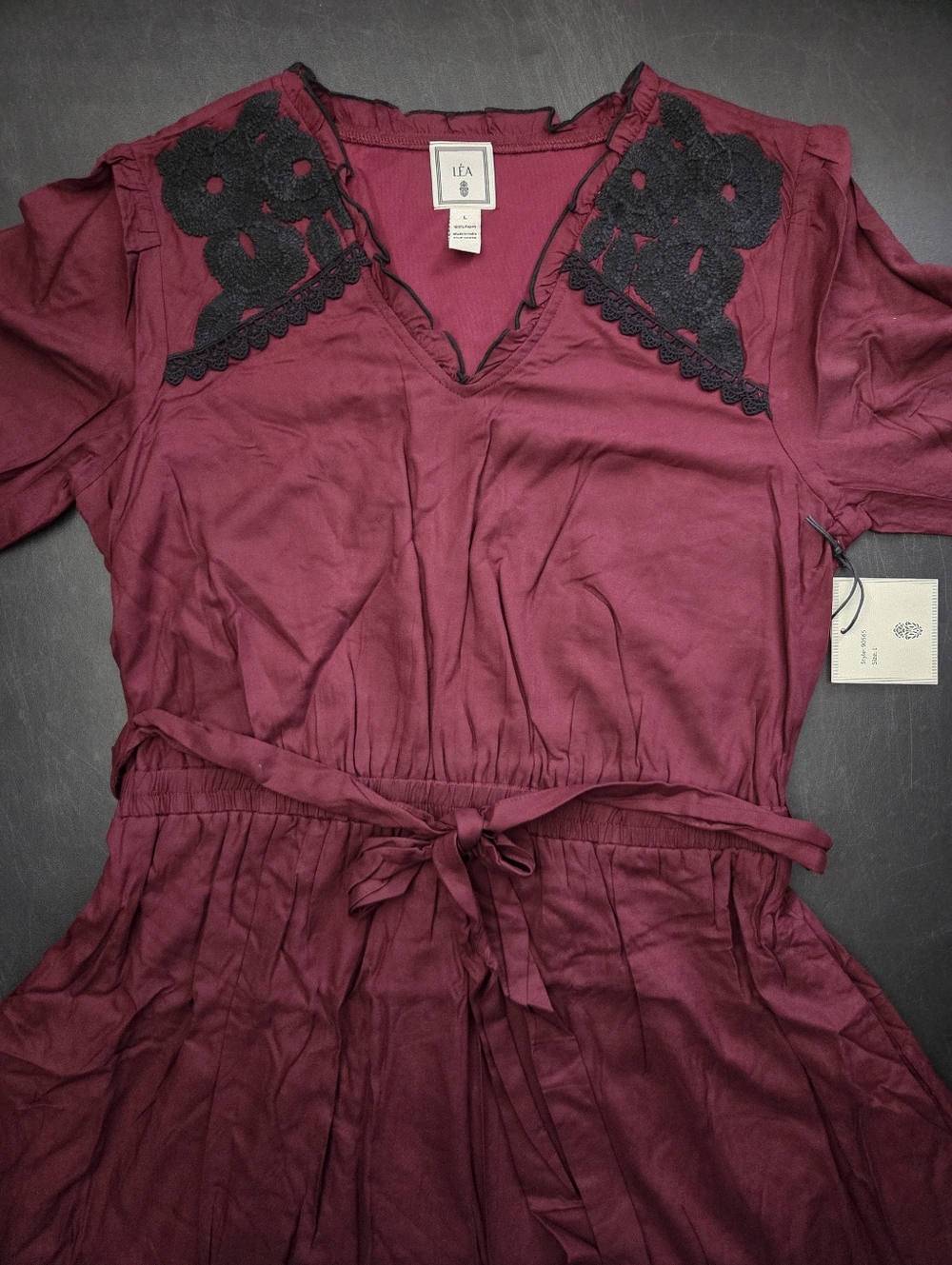 NWT - LEA Floral Embroidered Long Sleeve Fully Lined Midi Dress with Belt-Size L - Picture 4 of 16